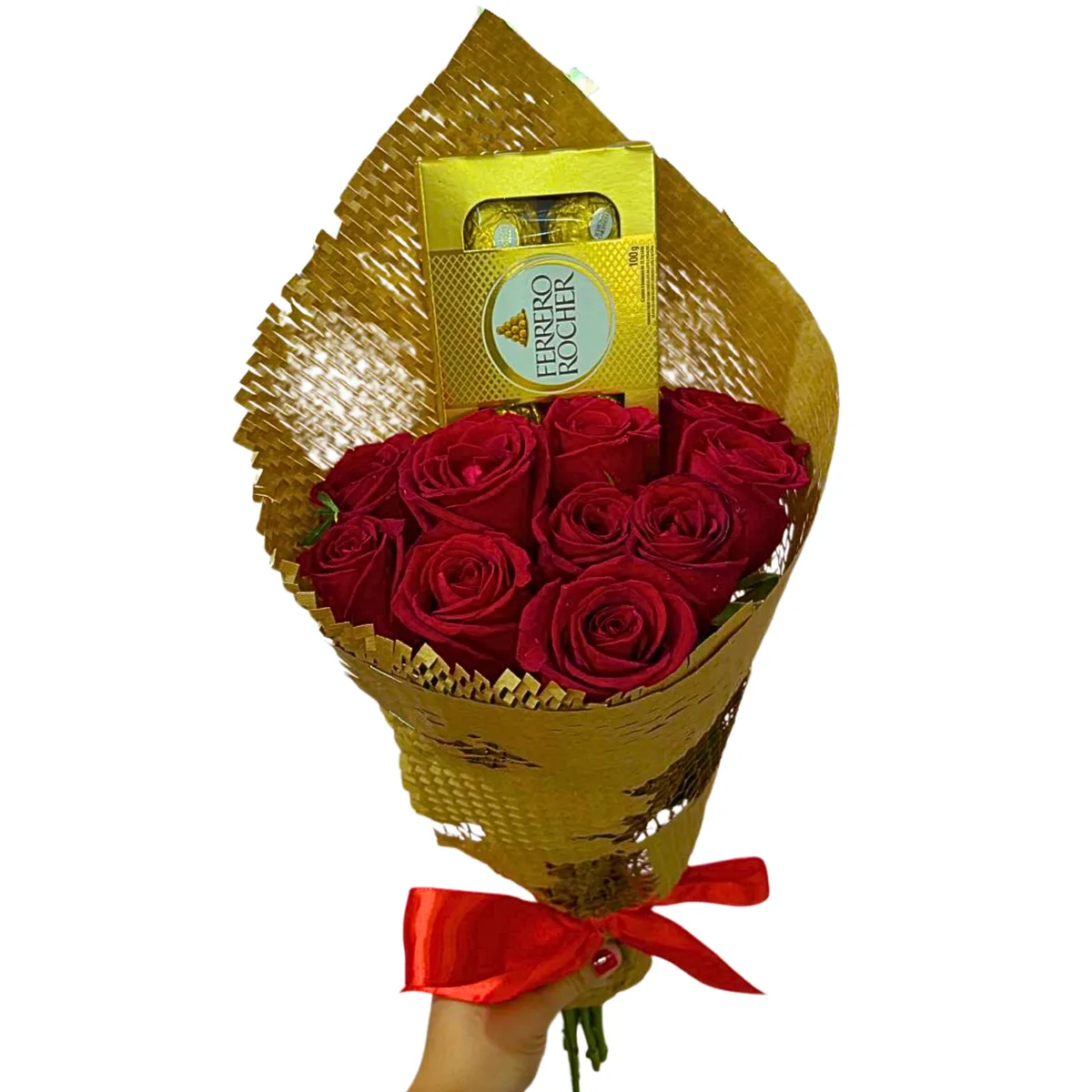 Combo 10 Rosas vermelhas e Ferrero Rocher