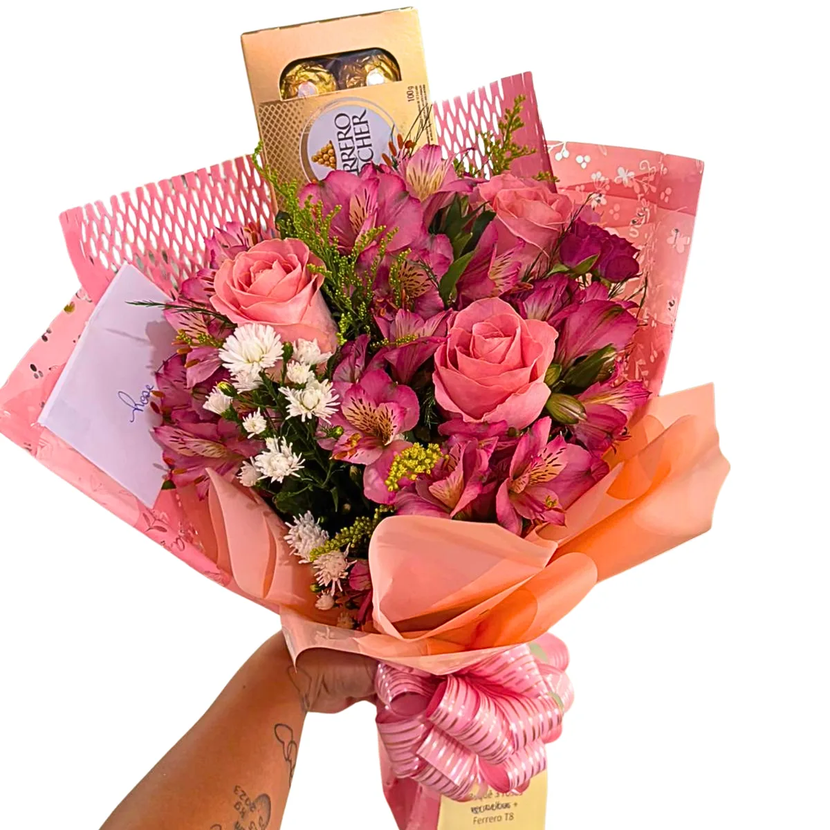 Buquê com 3 Rosas e Ferrero Rocher T8