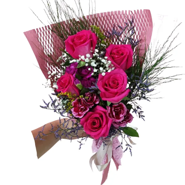 Ramalhete 5 Rosas Cor de rosa