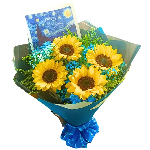 Buquê Van Gogh com 4 Girassóis